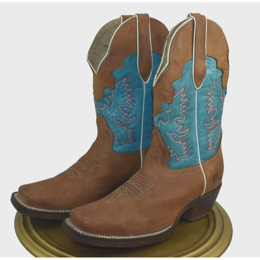 🌹Big Bull Boots Mens Size 8.5 Brown Leather Western Cowboy SquareToe Mexico 26.5